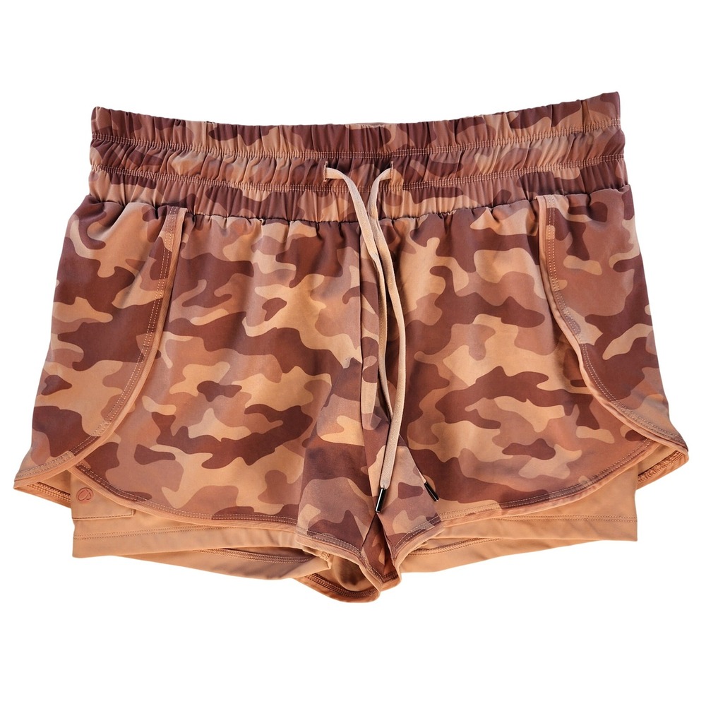 CRZ YOGA Shorts Women L pink Camo 2-in-1 Athletic Running Polyester Blend